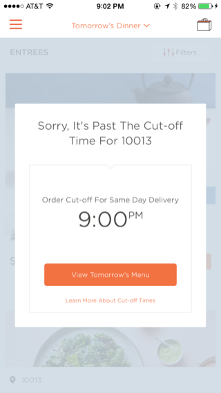 Munchery iPhone popovers screenshot